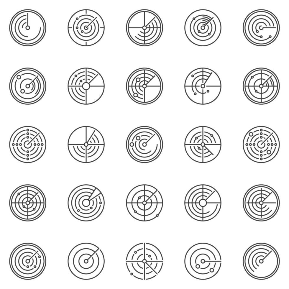 Radar round outline concept vector icons set