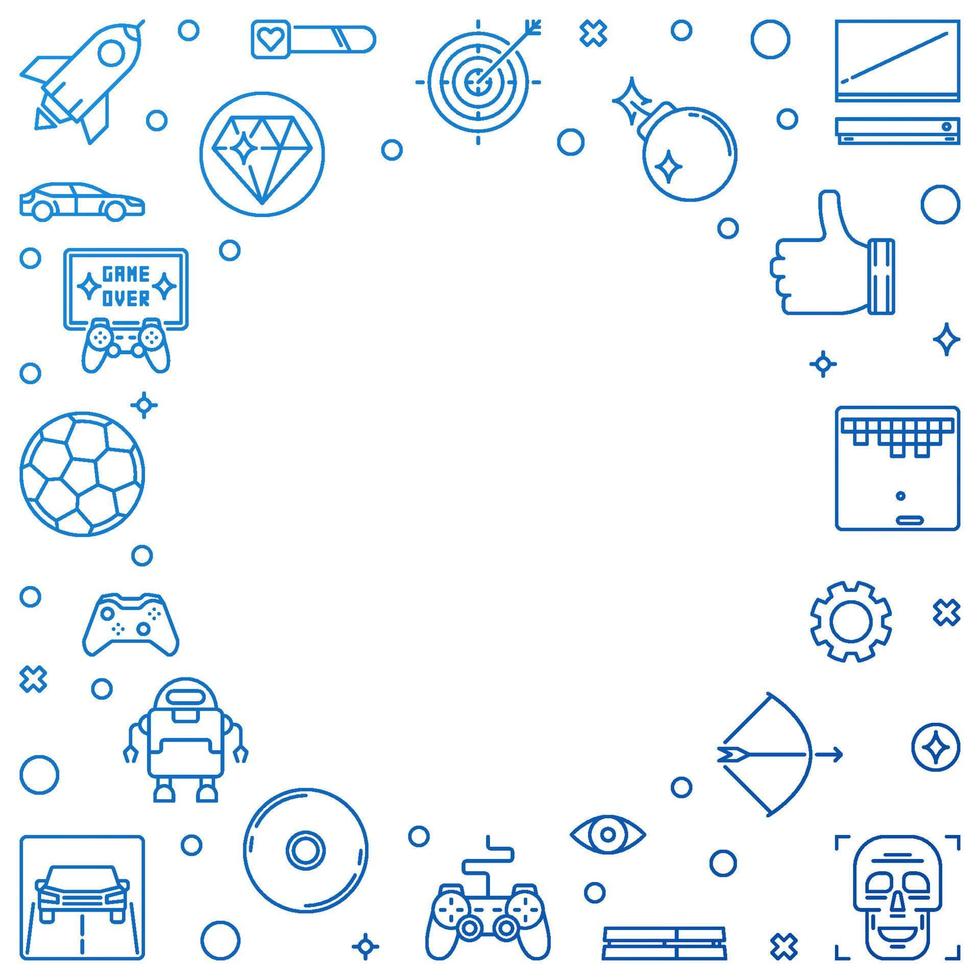 Video Games concept colorful vector frame in thin line style
