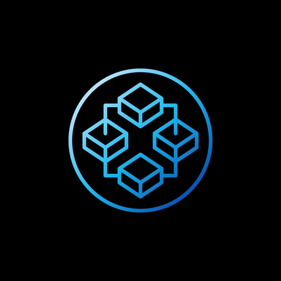Circle with Blockchain Technology and 4 Blocks vector concept blue line icon