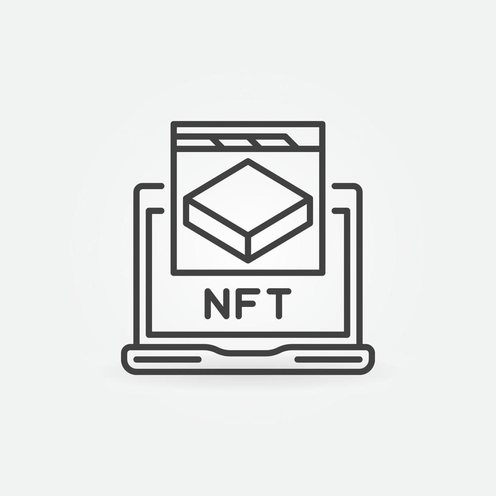 portátil con icono de contorno nft. símbolo de línea de vector de token no fungible