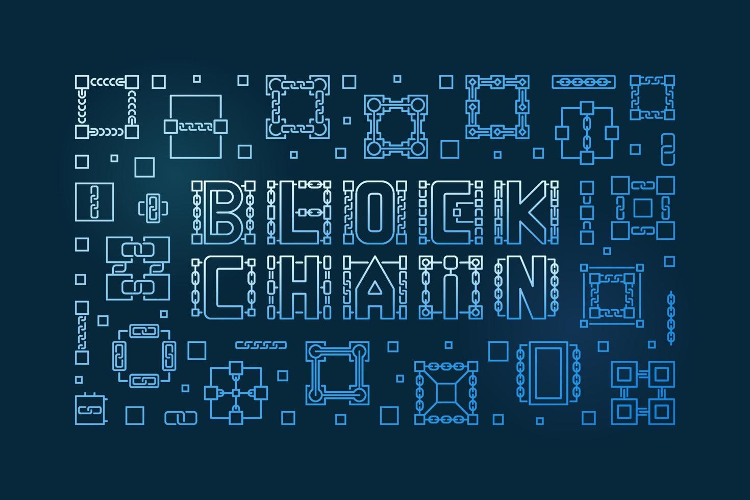ilustración de la línea azul del vector de la cadena de bloques - banner de la cadena de bloques