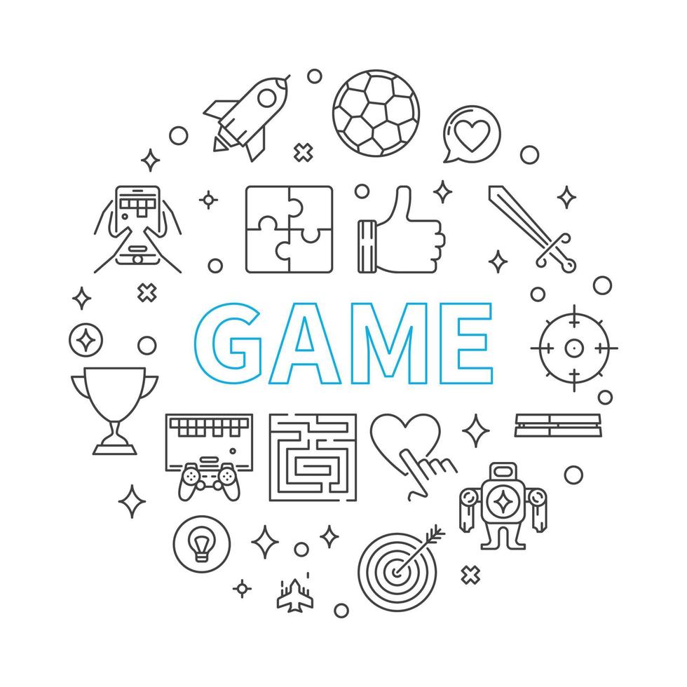 Game vector round concept illustration in thin line style