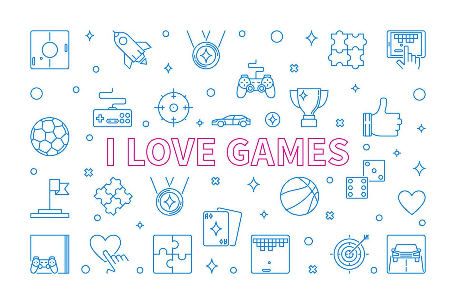 I Love Games vector concept outline horizontal illustration