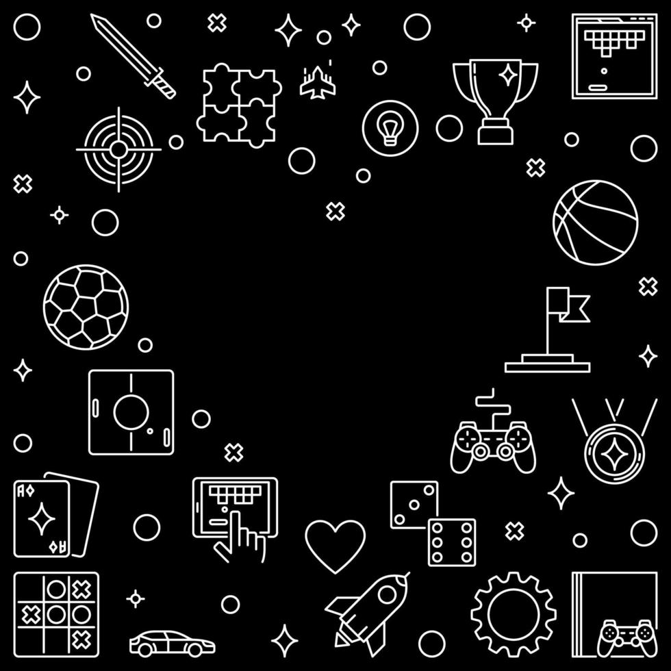 Frame with Video Game outline icons in Heart shape vector