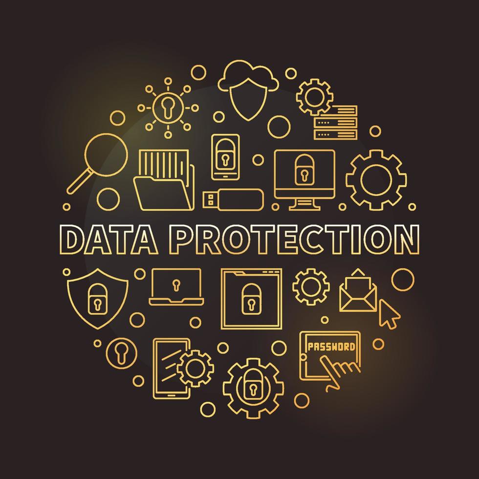 Data Protection vector round concept linear golden illustration