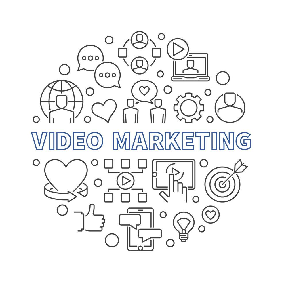 Video Marketing vector round concept thin line illustration