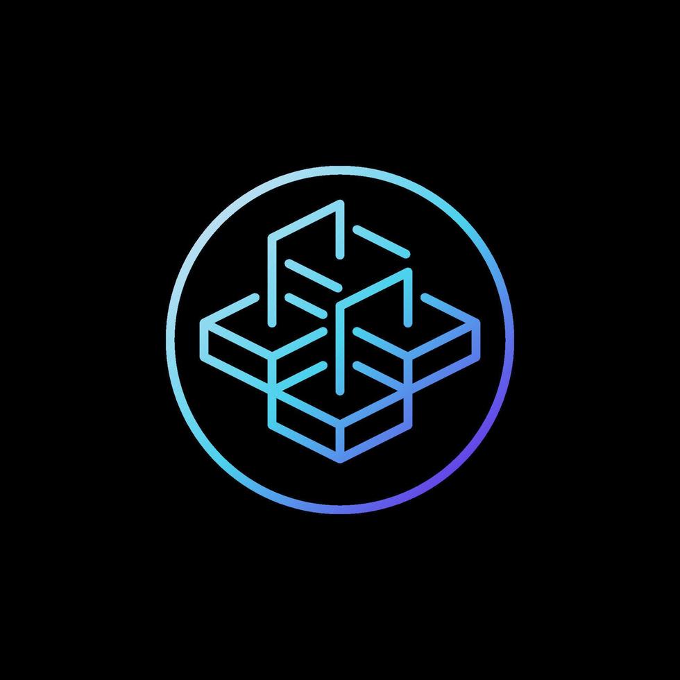 Block Chain vector concept line blue icon. Circle with Blockchain Blocks sign