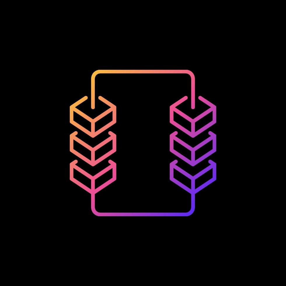 Blockchain with 6 blocks line colored icon on dark background vector