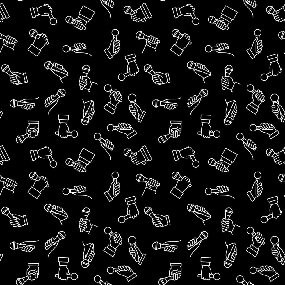 Hand holding Microphone vector dark seamless pattern