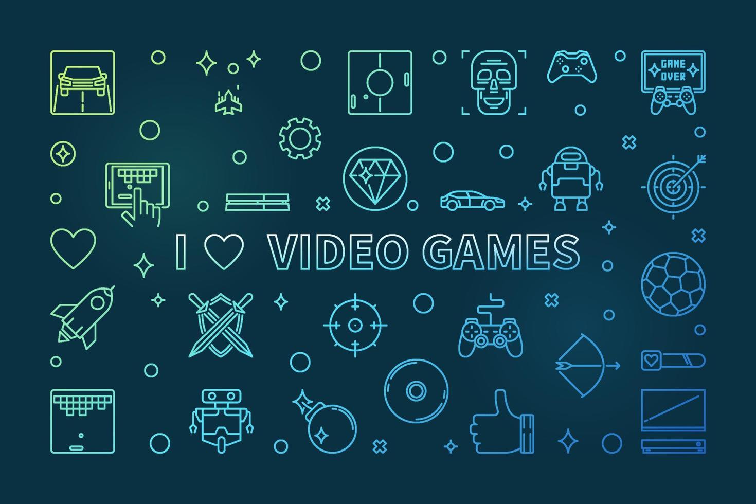 I Love Video Games colorful linear banner - vector illustration