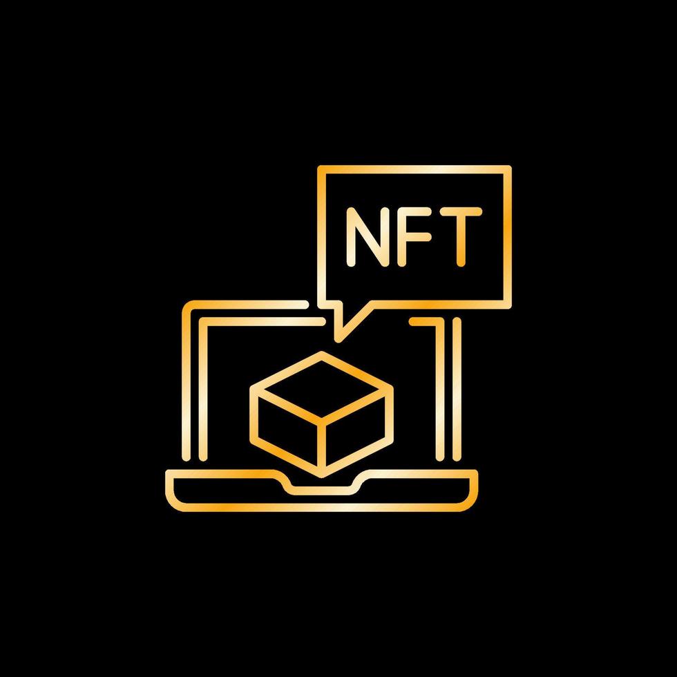 Laptop with NFT on Screen vector concept golden thin line icon
