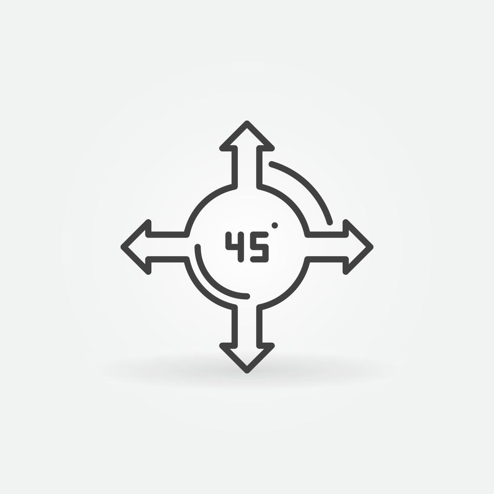Arrows and 45 degrees sign vector concept outline icon