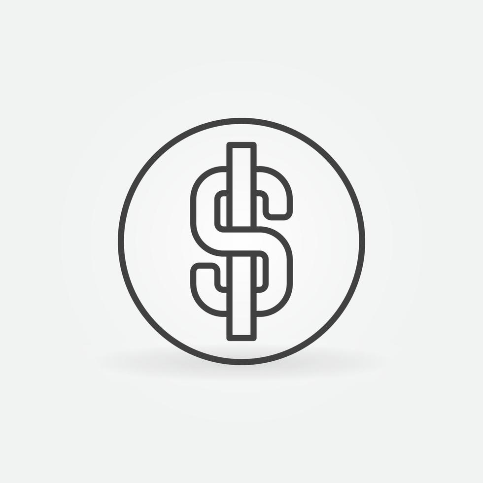 icono de contorno de signo de dólar redondo. símbolo de línea de vector de dinero