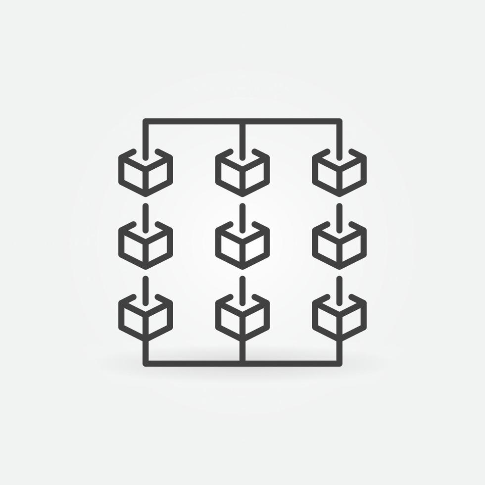 Blockchain Technology with Nine Blocks vector concept linear icon