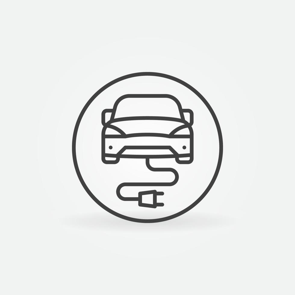 Electric Car with Plug vector concept round line icon