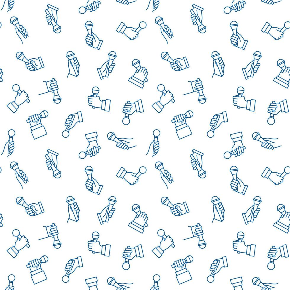 Seamless Pattern with vector Mic in Hand blue line icons