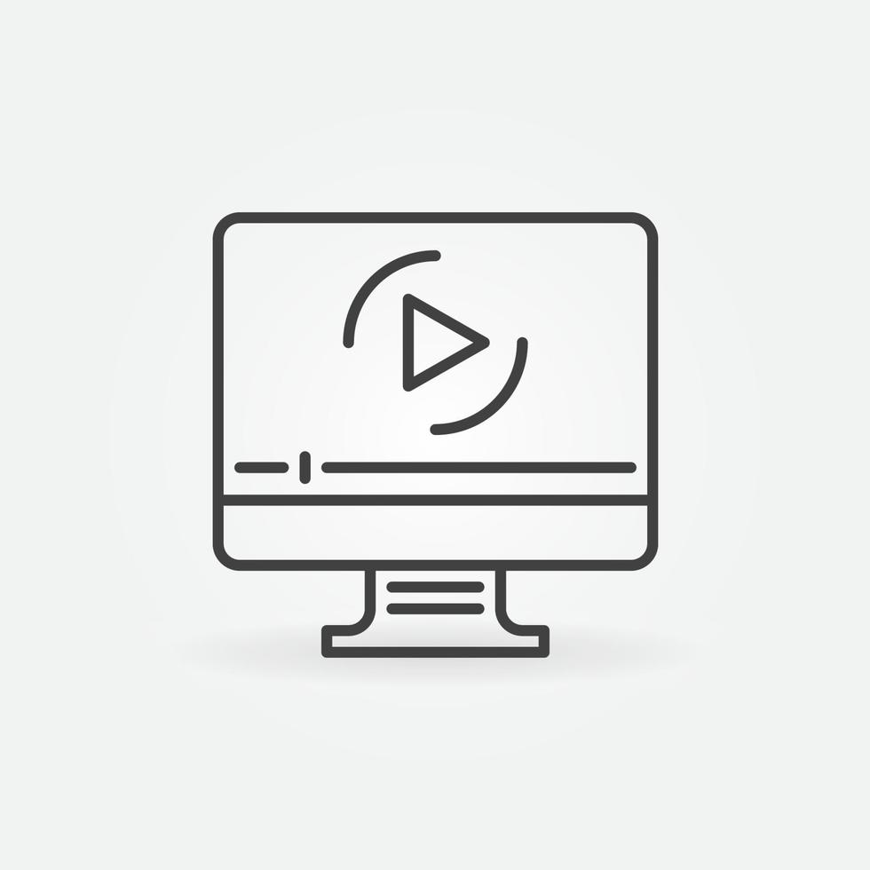 Computer with Online Video vector outline icon