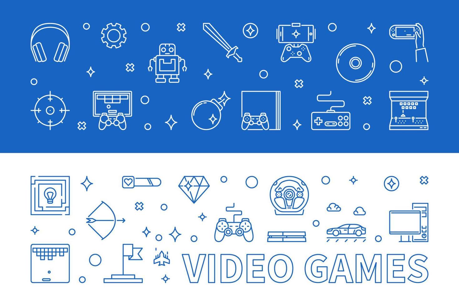 Set of 2 Video Games outline banners. Vector illustration