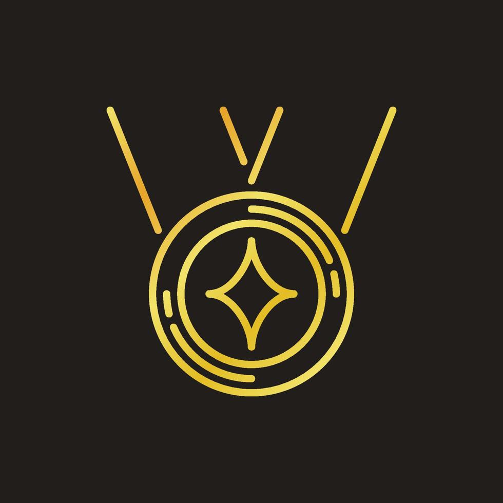 Medal vector concept golden outline icon on dark background