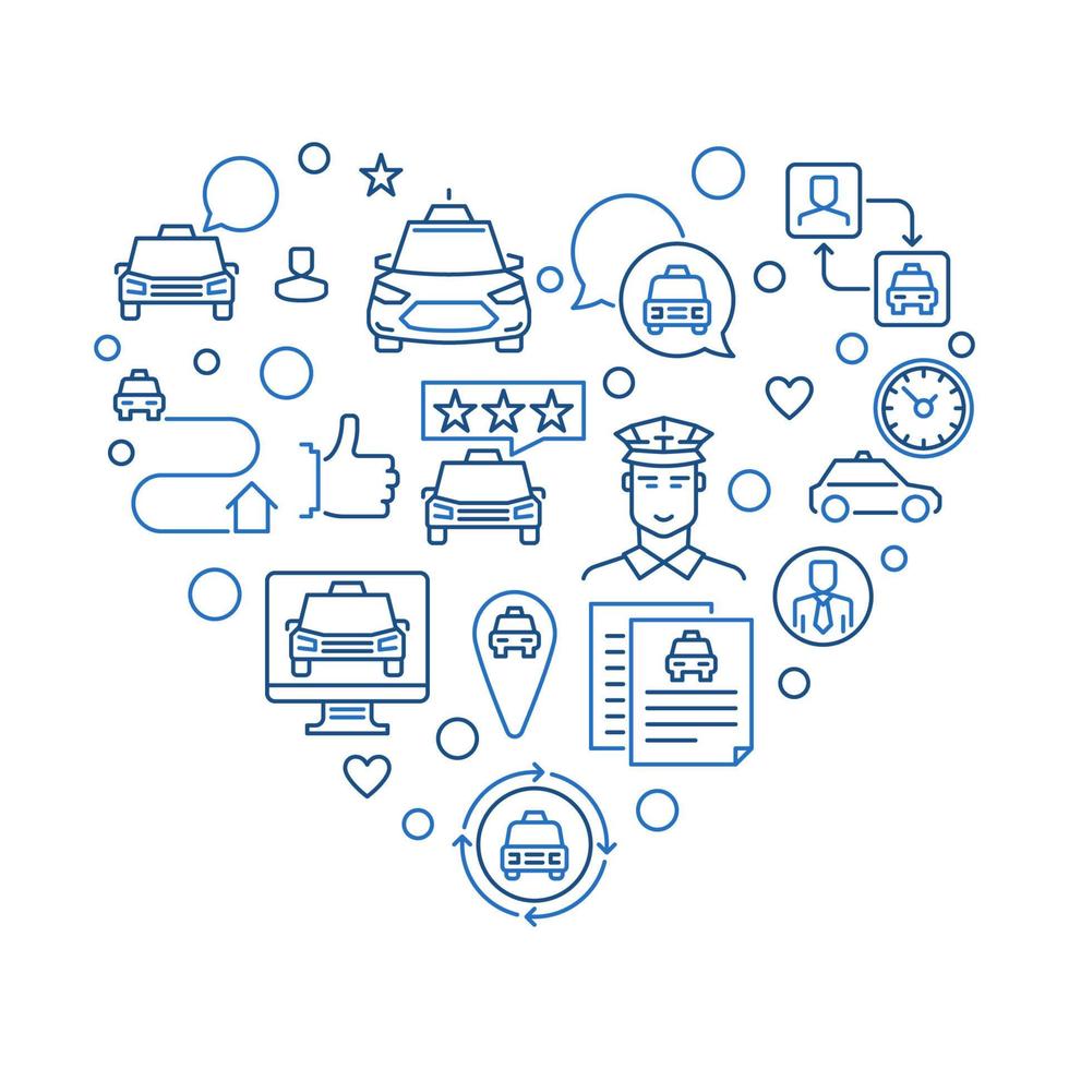 Taxi Driver vector concept outline heart shape illustration