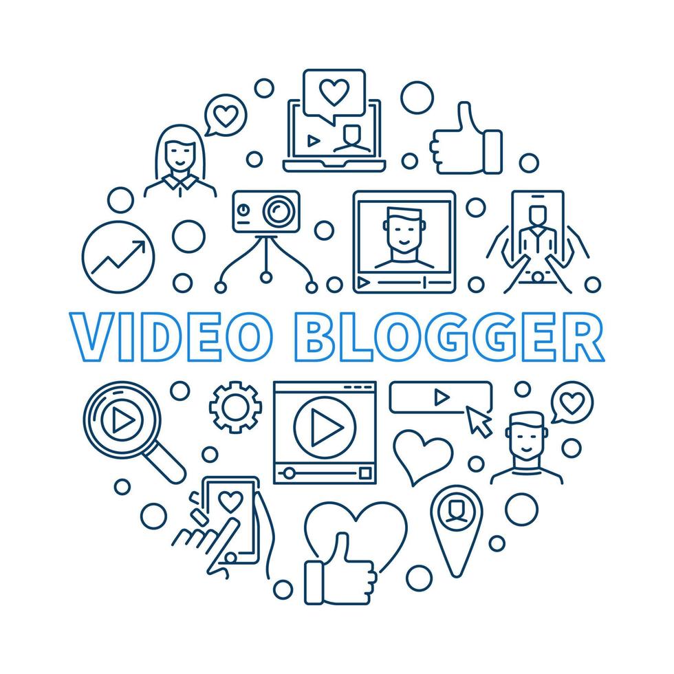 Video Blogger vector round concept linear illustration