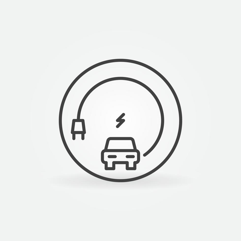 EV - Electric Vehicle with plug thin line concept round icon vector