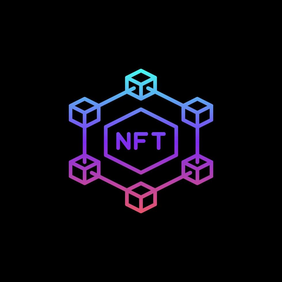 NFT Blockchain outline vector colored icon - Non-Fungible Token line symbol