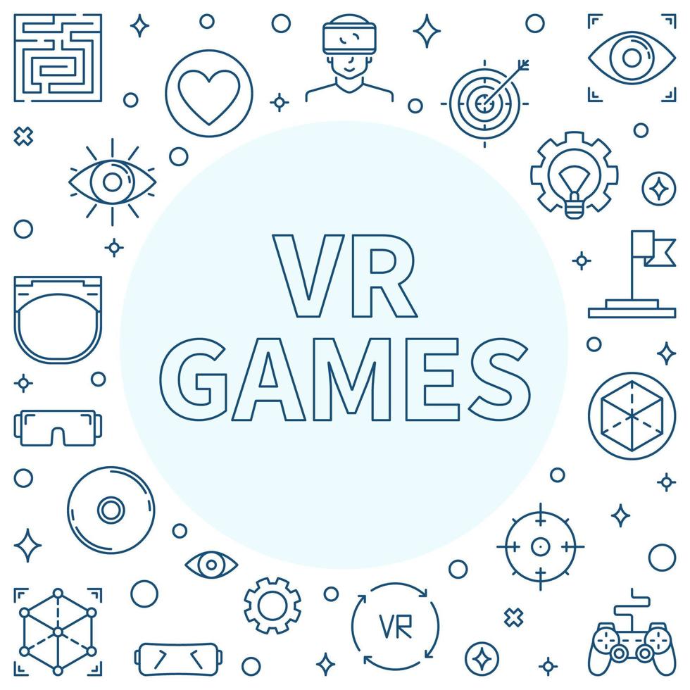 VR Games outline frame. Vector Virtual Reality Games illustration