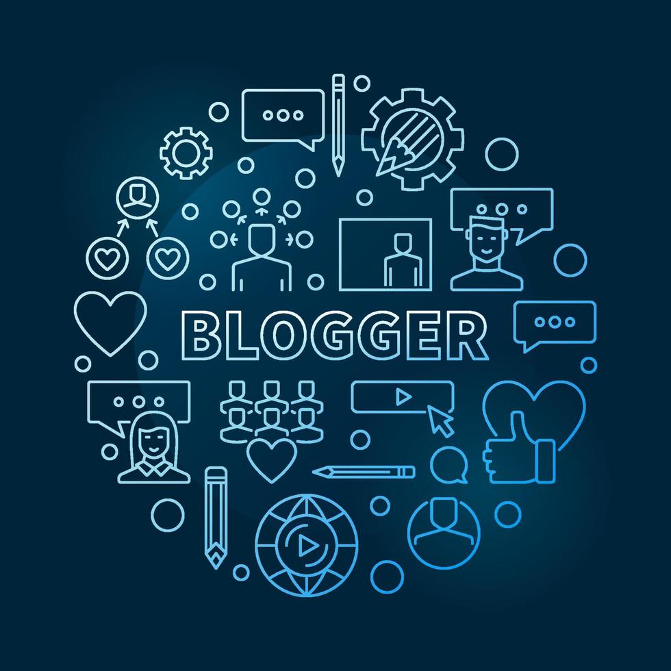 Blogger vector circular concept blue outline illustration