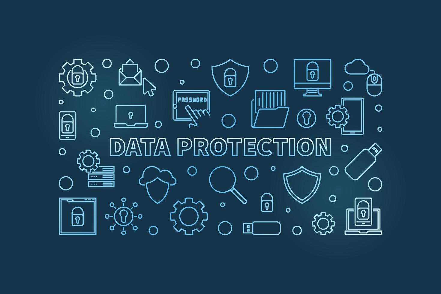 Vector Data Protection blue line horizontal illustration