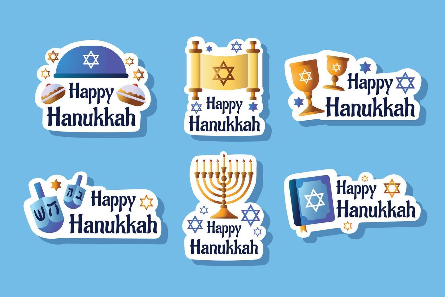 conjunto de pegatinas feliz hanukkah vector