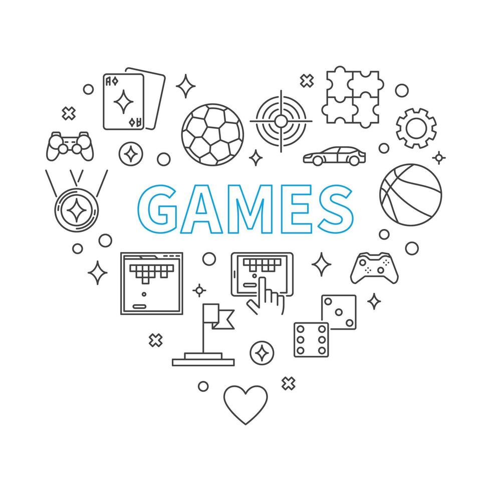 Games Heart vector concept illustration in outline style