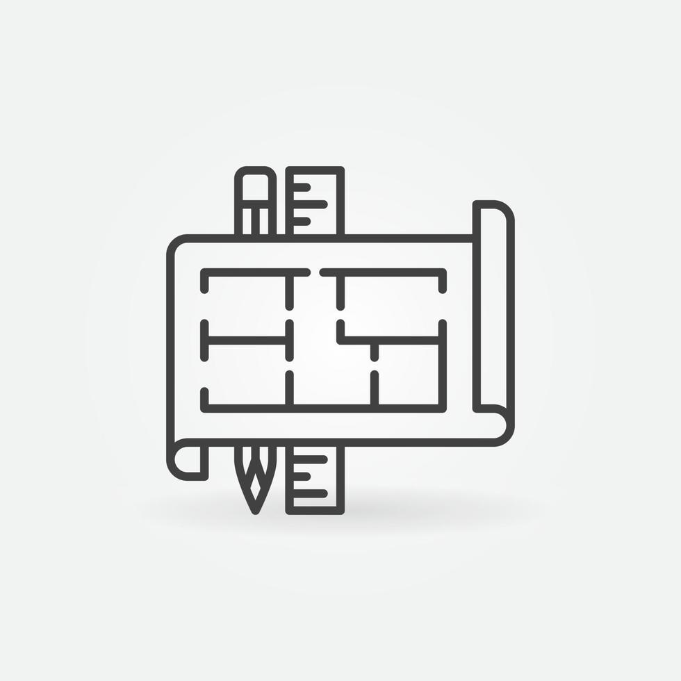 House Plan with Pencil and Ruler outline vector icon