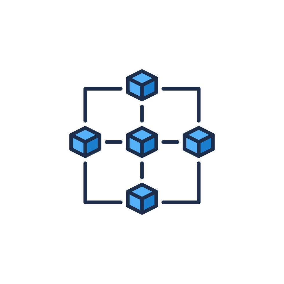 Cryptocurrency Block Chain vector concept blue icon. Five Blockchain Blocks abstract symbol