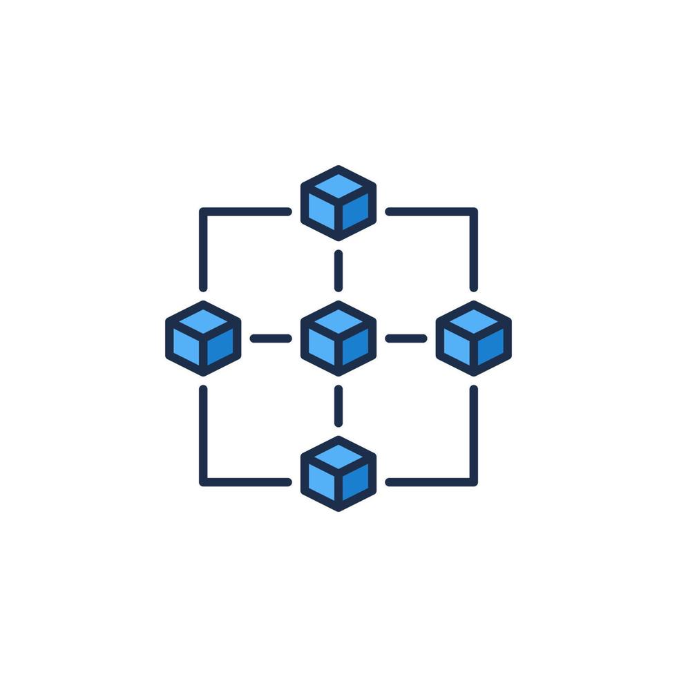 Cryptocurrency Block Chain vector concept blue icon. Five Blockchain Blocks abstract symbol