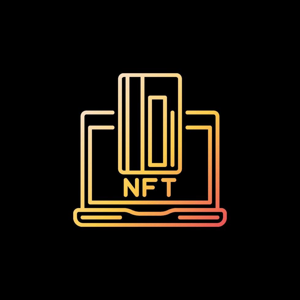 portátil con nft y el icono amarillo del contorno de la tarjeta bancaria. símbolo de compra en línea vectorial vector
