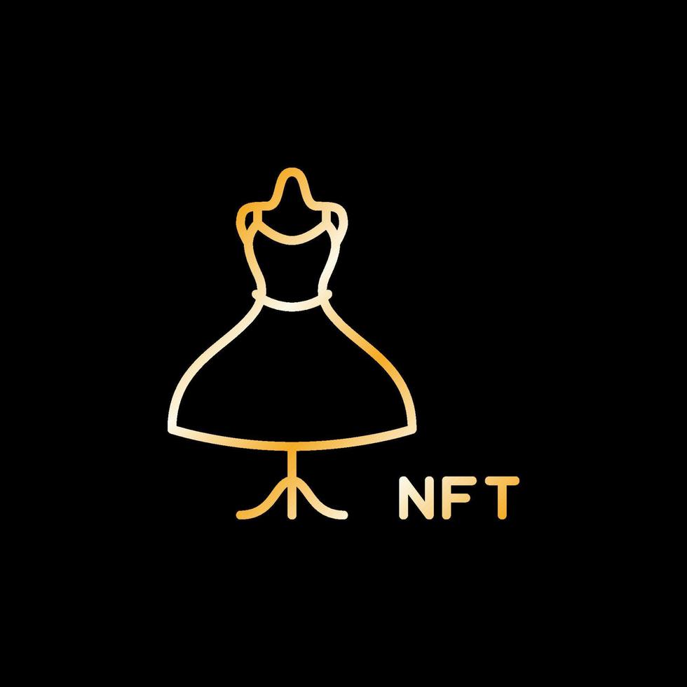 NFT Fashion vector concept linear golden icon - Woman Dress outline symbol