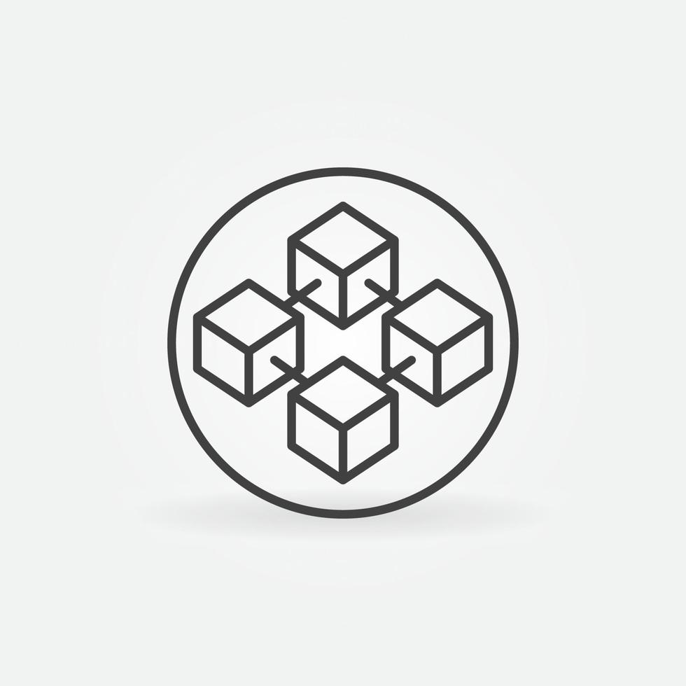 Block Chain in circle vector concept thin line icon - round sign with four blocks