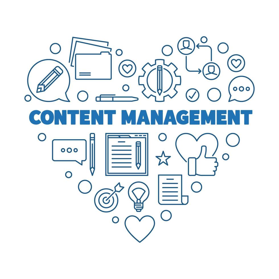 Content Management vector blue thin line heart illustration