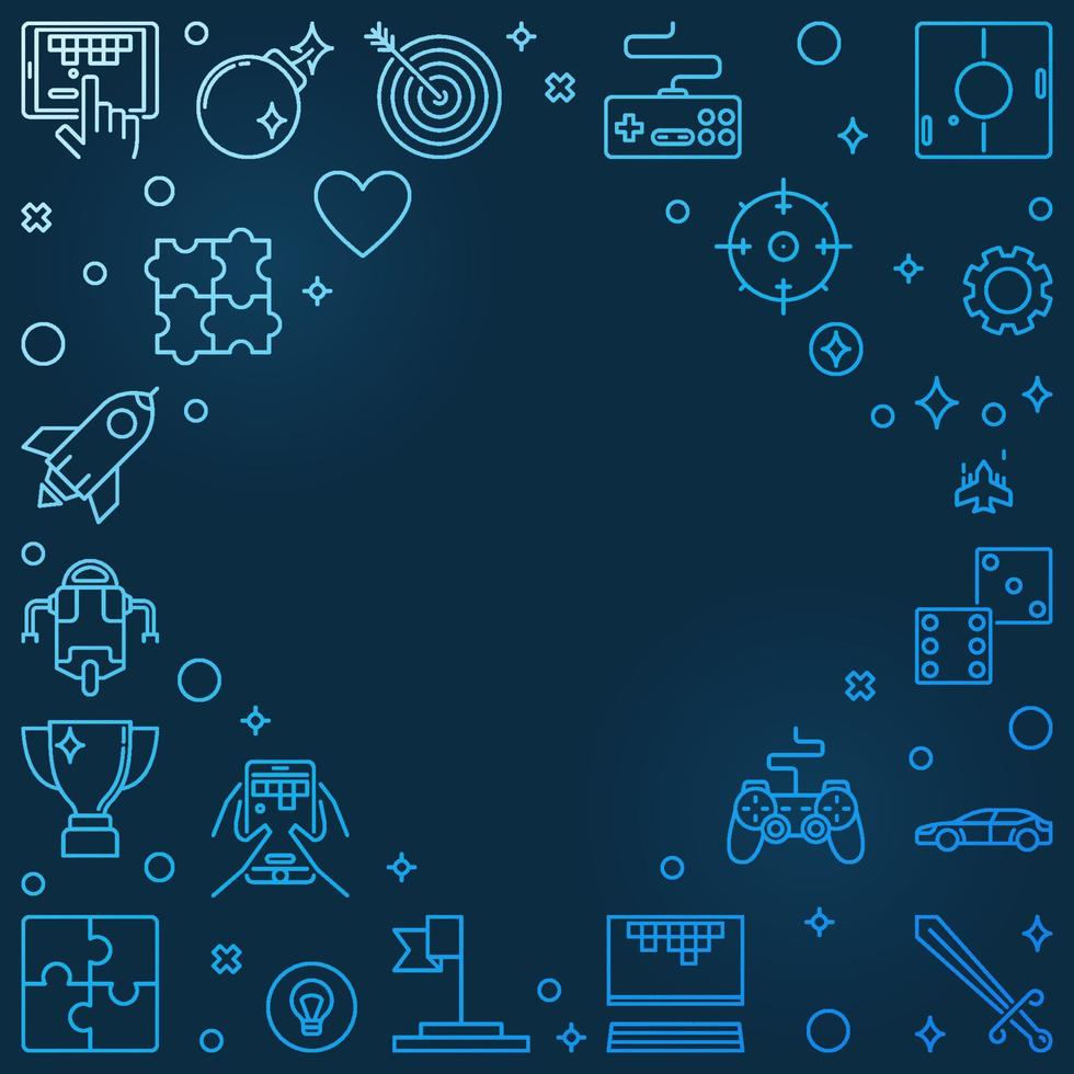 Games vector concept blue outline frame on dark background