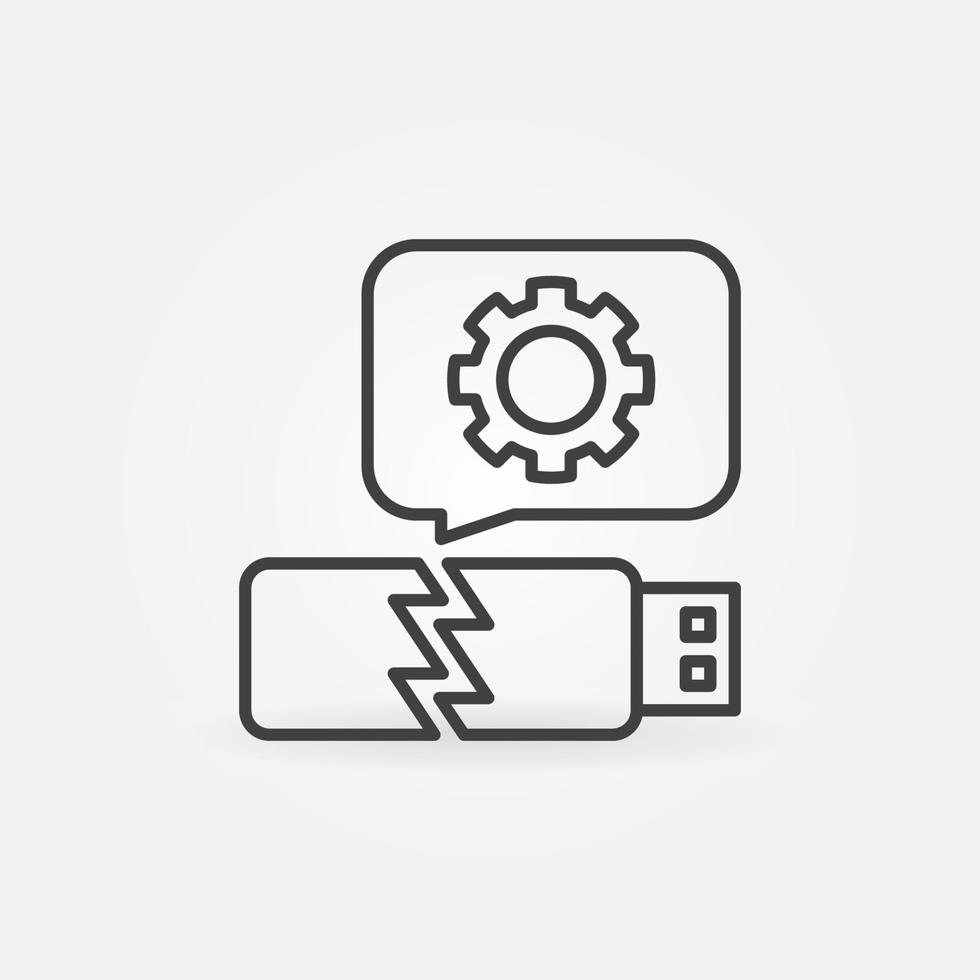 Damaged USB Stick with Gear vector outline concept icon