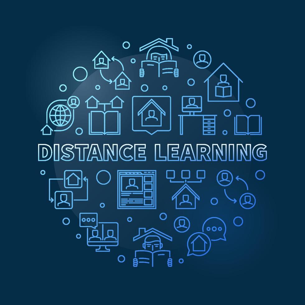 Distance Learning vector round thin line blue illustration