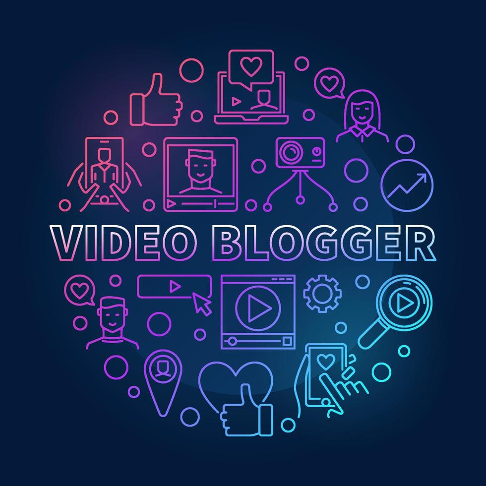 Vector Video Blogger round concept colorful outline illustration