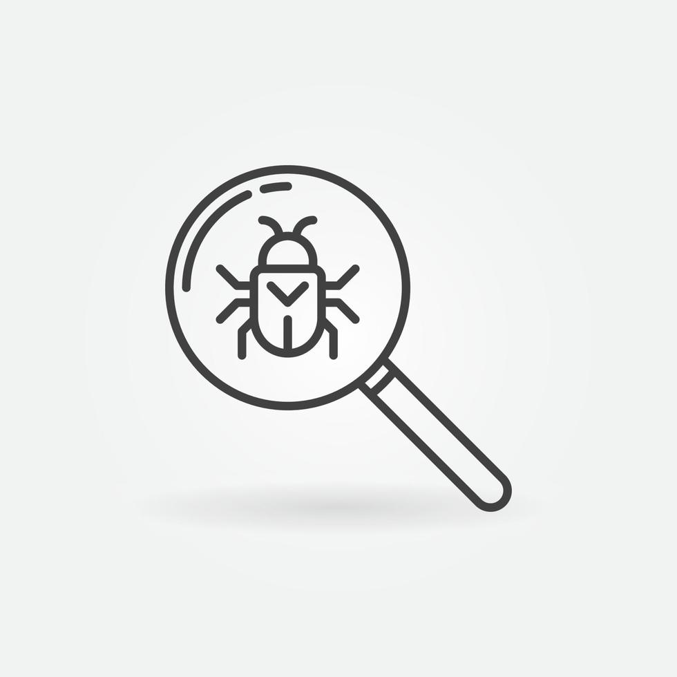 Bug in Magnifier vector concept icon in thin line style