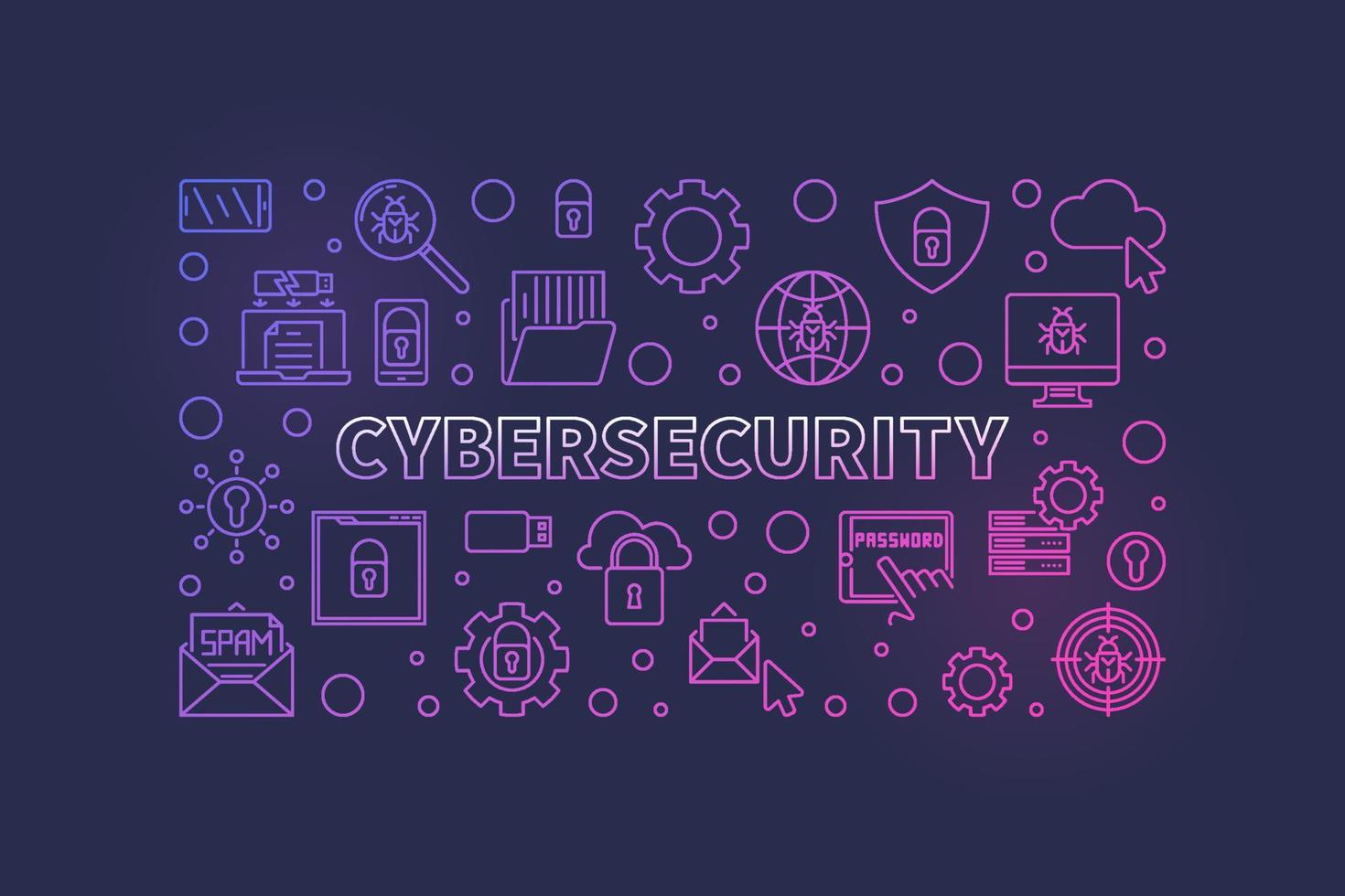 Cybersecurity vector outline colored horizontal illustration
