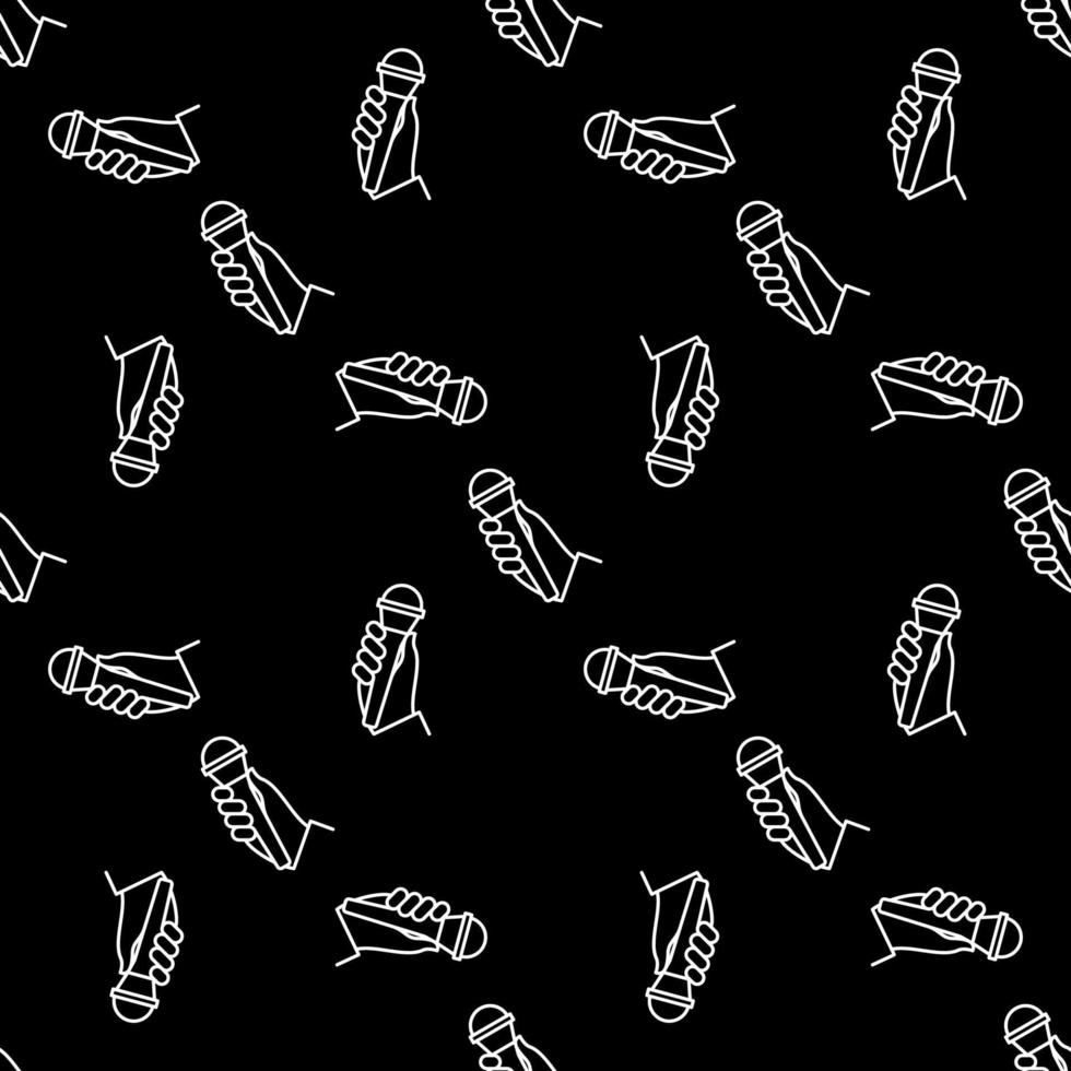 Hand with microphone linear vector dark seamless pattern