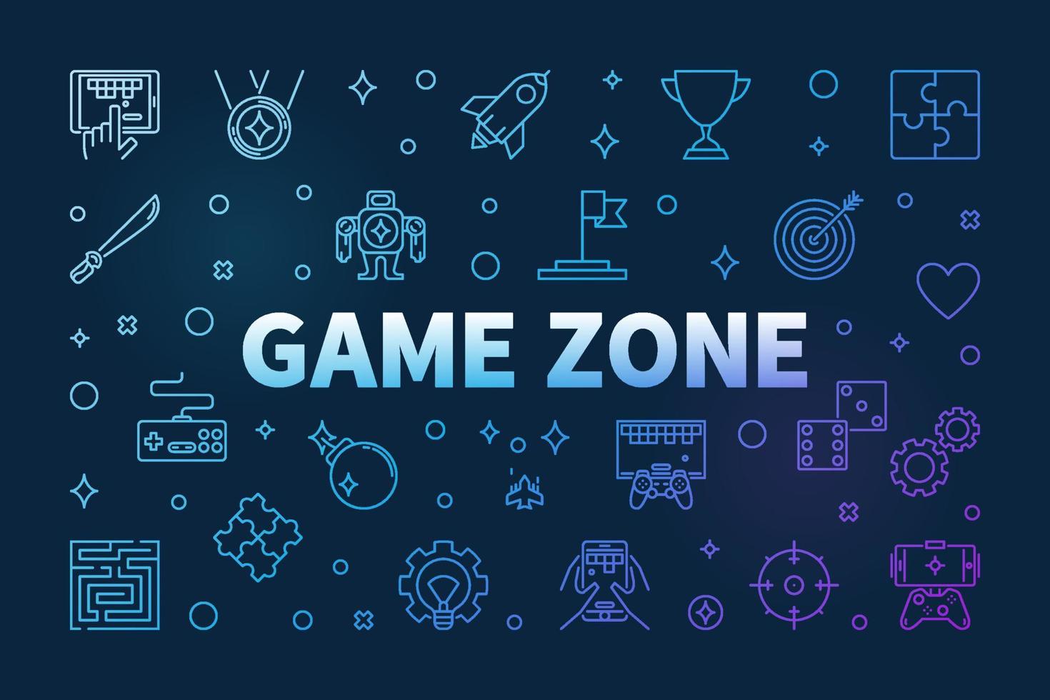 Game Zone vector colored outline horizontal illustration