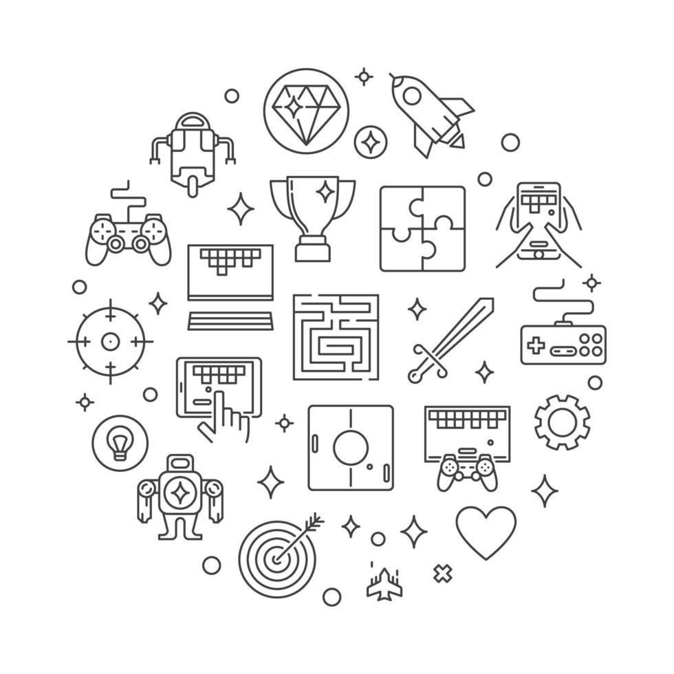 Game vector concept round outline illustration