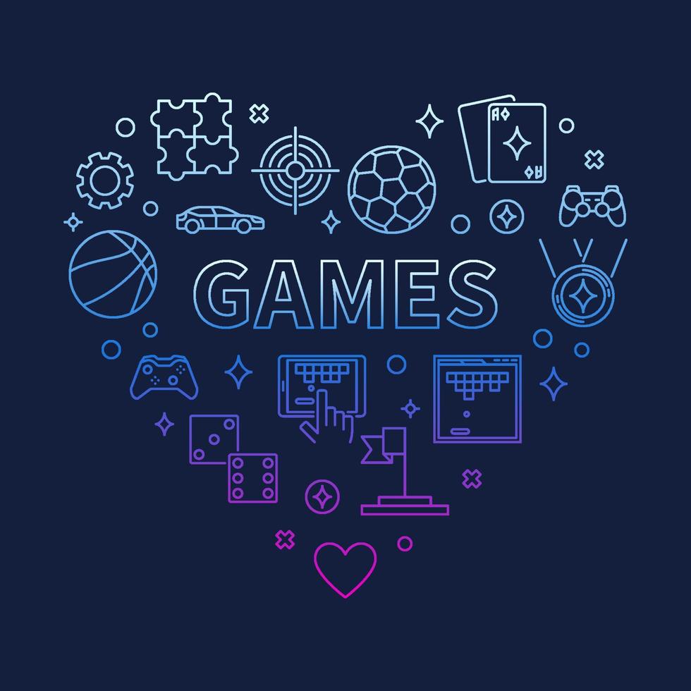 Vector Games Heart concept colorful outline illustration