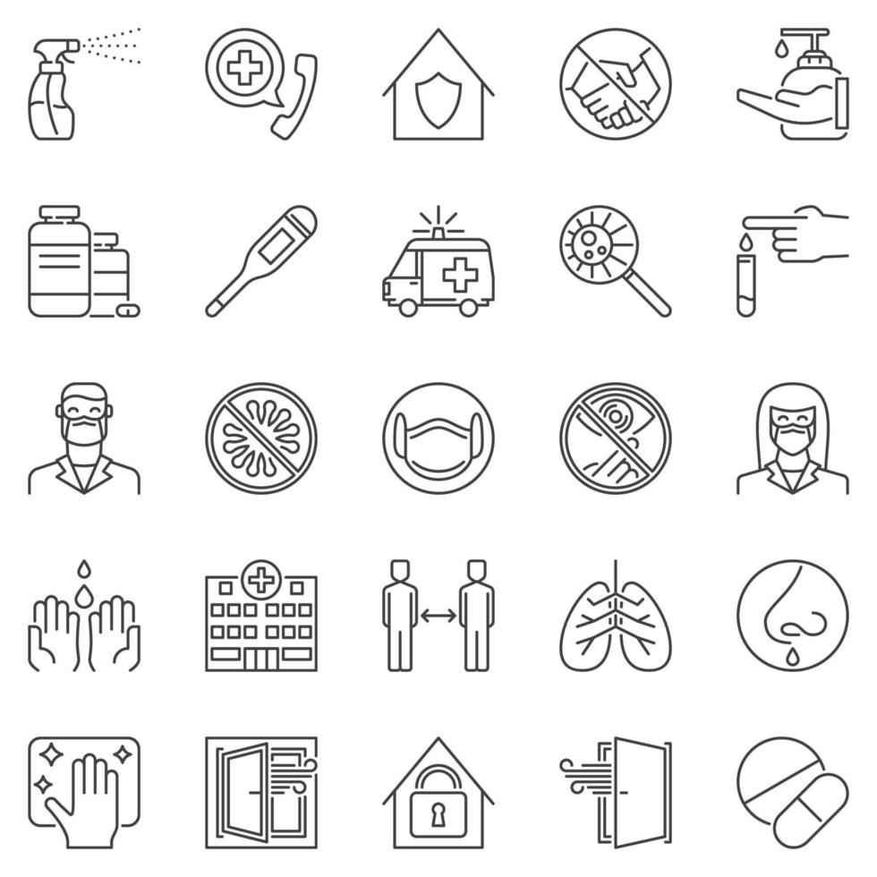 Virus Prevention outline icons set - vector concept linear symbols